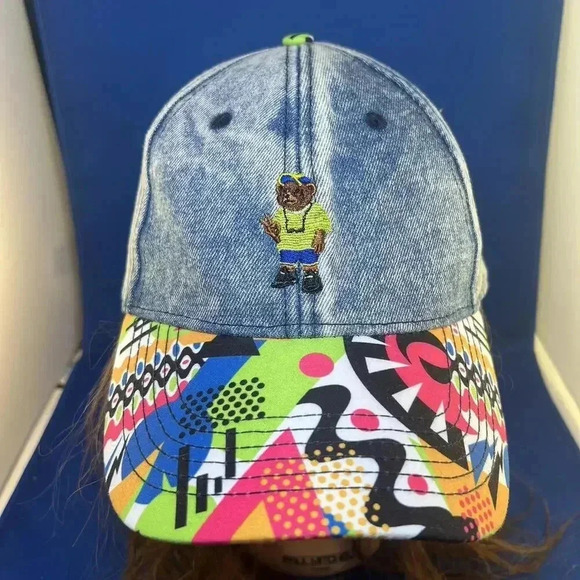 Vibrant Denim Cap with Colorful Patterned Brim - Picture 2 of 7